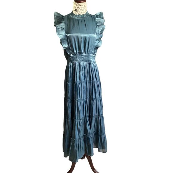 Pink dot style wishlist tiered midi dress L teal - Picture 1 of 4